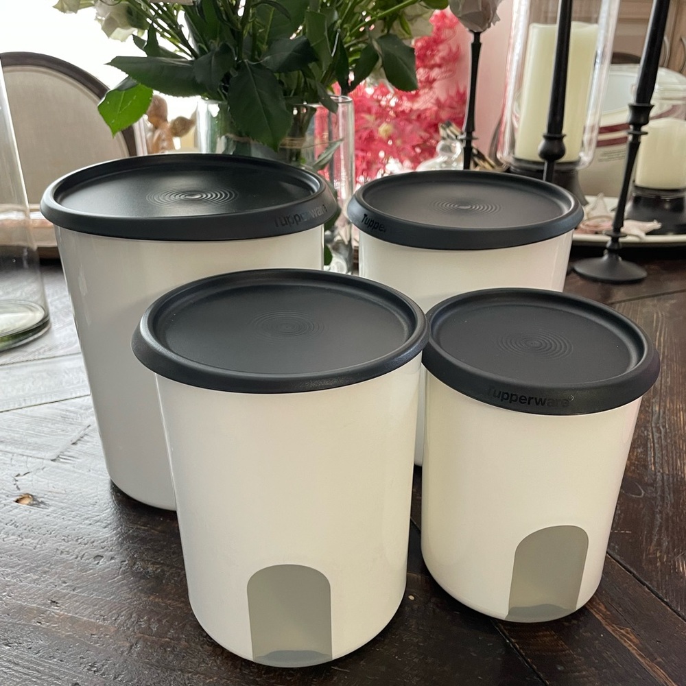 Tupperware White and Black Kitchen Storage Containers Set